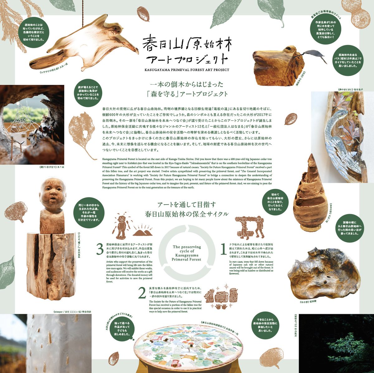 satoridesign_'s tweet photo. 春日山原始林の、通常は持ち出せない貴重な木（倒木）から作り出されるアート作品も返礼品に✨✨（写真は担当したパンフの一部です） https://t.co/Sx34xqnG8G