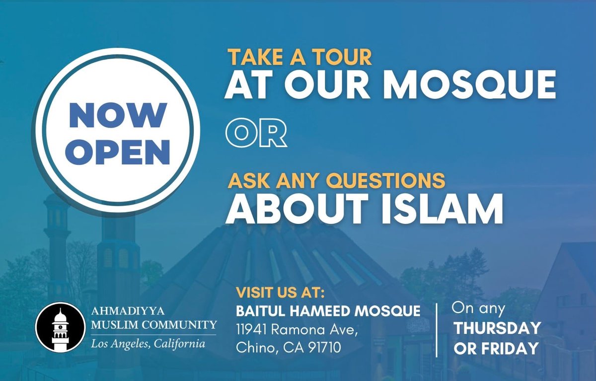 waseemsayed's tweet photo. Greetings of peace! Everyone invited to@our #Mosque in #Chino … Come learn about #Islam and embrace the Faith that is all about peace if you like its message. https://t.co/UgUeXcU3Kb