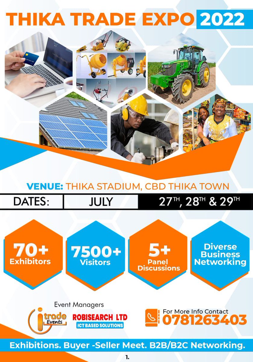 You ever wanted to meet successful business owners? Then #ThikaBusinessExpo is the place to be from 27th July 
Attend Thika Expo 
Exhibit At ThikaExpo