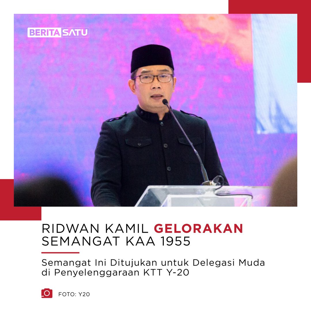 Beritasatu's tweet photo. Ridwan Kamil, menggelorakan semangat Konferensi Asia Afrika (KAA) 1955 di KTT Y-20 tahun 2022. Delegasi anak muda calon pemimpin dunia berkumpul di Bandung untuk mengambil keputusan penting bagi negaranya. 

#Y20Indonesia2022 #Y20 #KTTY20 #RidwanKamil #BeritaSatu #Ads https://t.co/OgfrqyLWqb