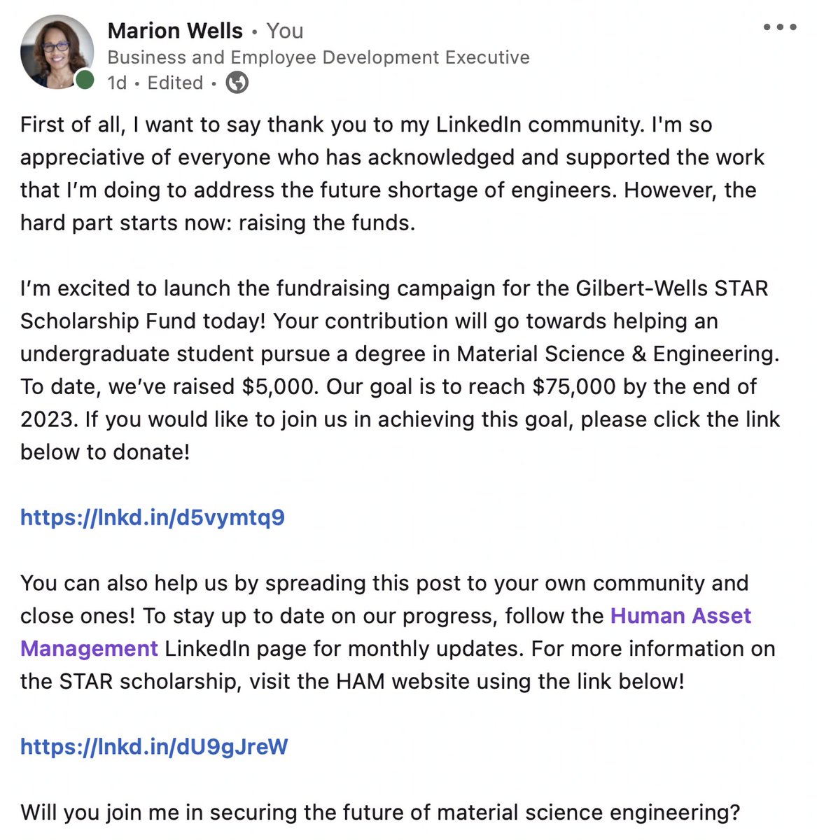 HAMLLC_'s tweet photo. I'm excited to announce that I've officially launched  the STAR Scholarship over on LinkedIn! If you would like to support us, please share this post and consider donating below!
https://t.co/pRrFAyyWWq https://t.co/MQzNFNrplv