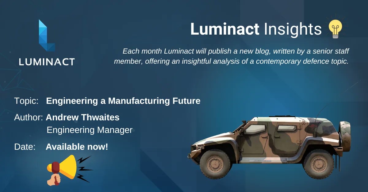 buff.ly/3OqMcuA

Click the link above to access the fourth edition of our Luminact Insights blog.

This month, engineering manager Andrew Thwaites discusses engineering and Australian manufacturing.

#LuminactInsights #Luminact #Australianmade #defence