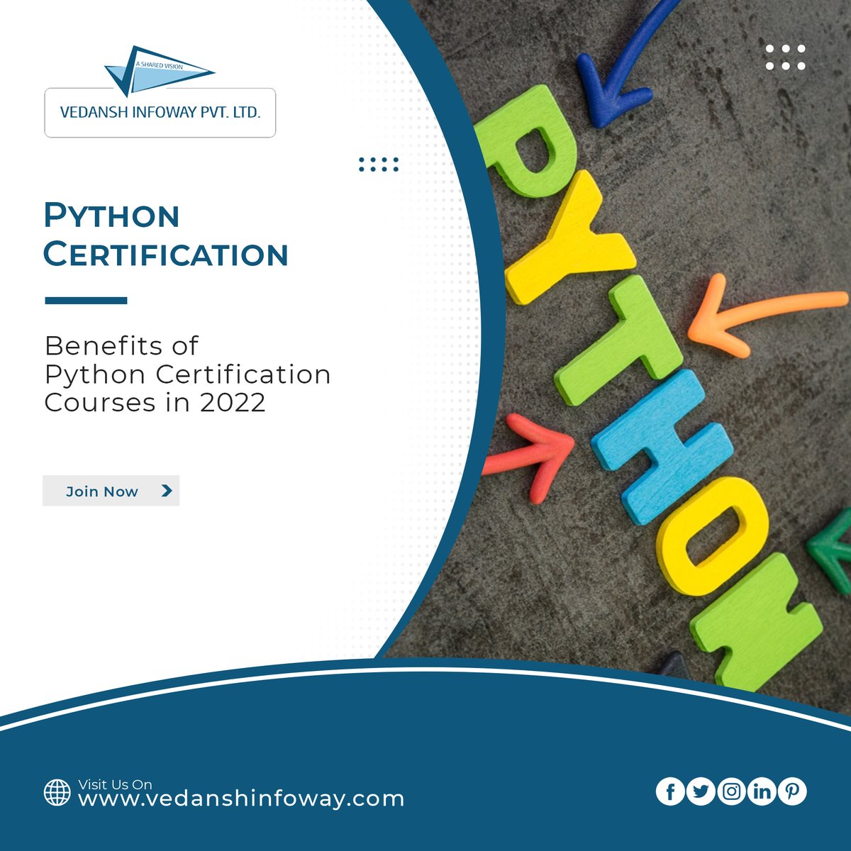 VedanshInfoway's tweet image. 𝗕𝗲𝗻𝗲𝗳𝗶𝘁𝘀 𝗼𝗳 #𝗣𝘆𝘁𝗵𝗼𝗻𝗖𝗲𝗿𝘁𝗶𝗳𝗶𝗰𝗮𝘁𝗶𝗼𝗻𝗖𝗼𝘂𝗿𝘀𝗲𝘀 𝗶𝗻 𝟮𝟬𝟮𝟮

📞 88660 37200
💻tinyurl.com/ms7n7h32
📩 vedanshinfoway.com

#PythonTraining #PythonTrainingInRajkot #PythonProgrammingLanguageTraining #DigitalMarketing #VedanshInfoway #Rajkot