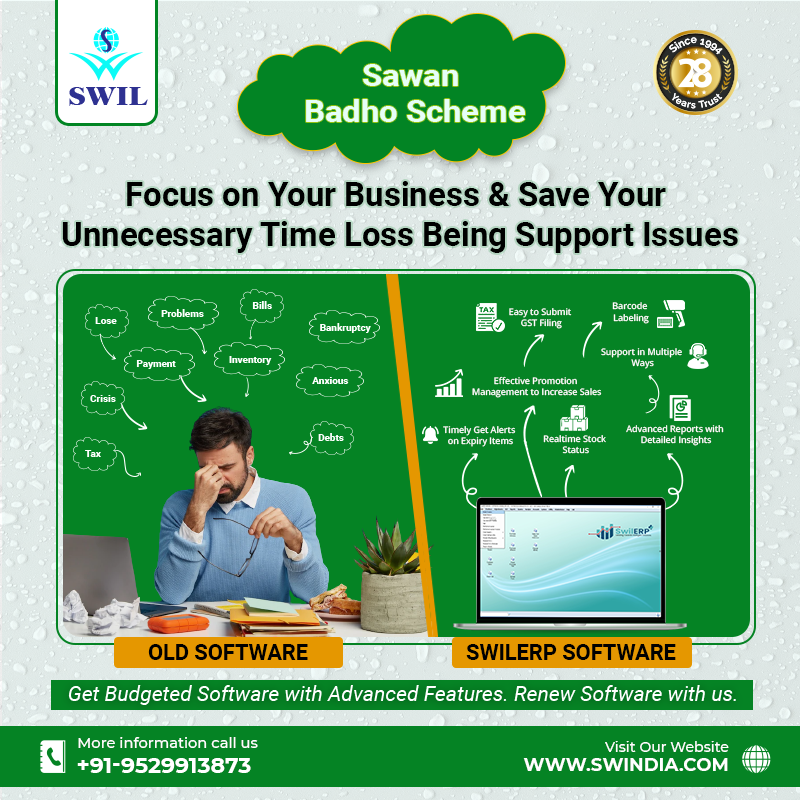 swilerpsoftware's tweet image. Is your software giving delayed output in every process that results in a loss in sales??? Let&apos;s add new benefits to your business with #SWIL&apos;s &quot;Sawan Bhado Scheme.&quot; 
🌐zcu.io/Mpd7

#SawanBhadoScheme #SwilERPSoftware #BestPharmacySoftware #SwilCompany #UpgradeSoftware