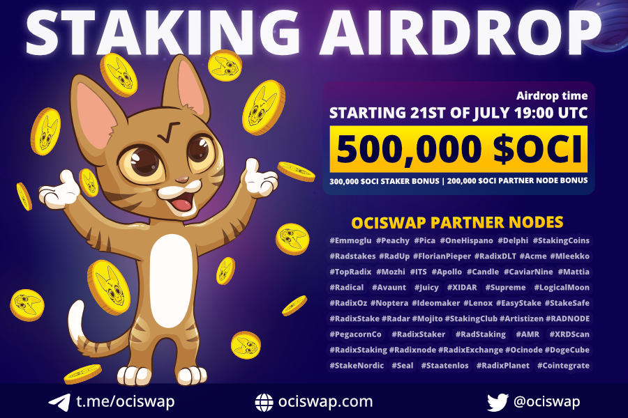 AcmeNodes's tweet photo. Ociswap has partnered up with 52 node runners to deliver you an amazing airdrop! During the next two days, a total sum of 500,000 $OCI tokens is ready to be (proportionally) distributed among the community members and the node runners. check https://t.co/9AmMmTbj8j🚀 https://t.co/A678UQuBJo