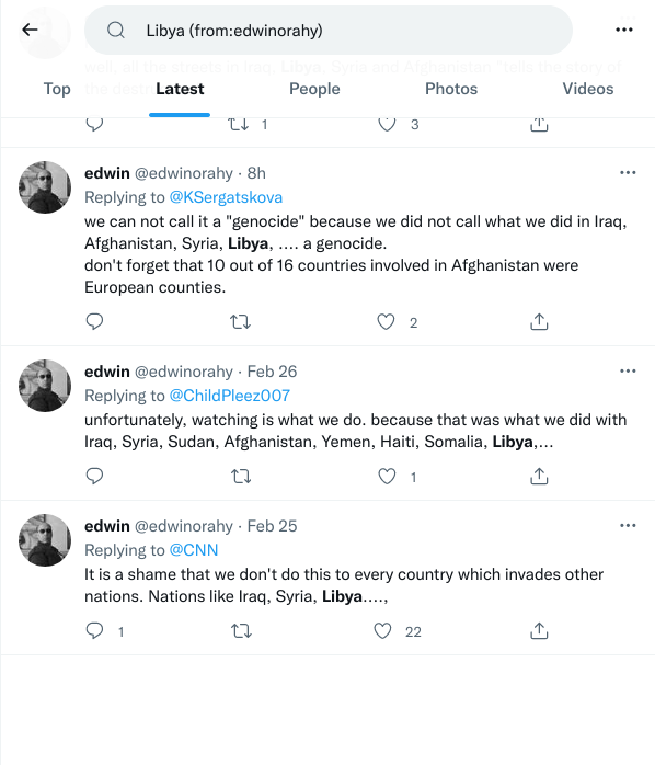 Juno_Codes's tweet photo. @edwinorahy @FinancialTimes 🤡 Oh, you are so worried about all of these 4 countries you mentioned, that in 8 YEARS of your Twitter the first time you wrote something about each of them - was when fascist ruSSia invaded Ukraine.

All of your tweets "about 🇮🇶🇸🇾🇱🇾🇦🇫" are deflections from Ukrainian topic, bozo https://t.co/hD1230U4IE