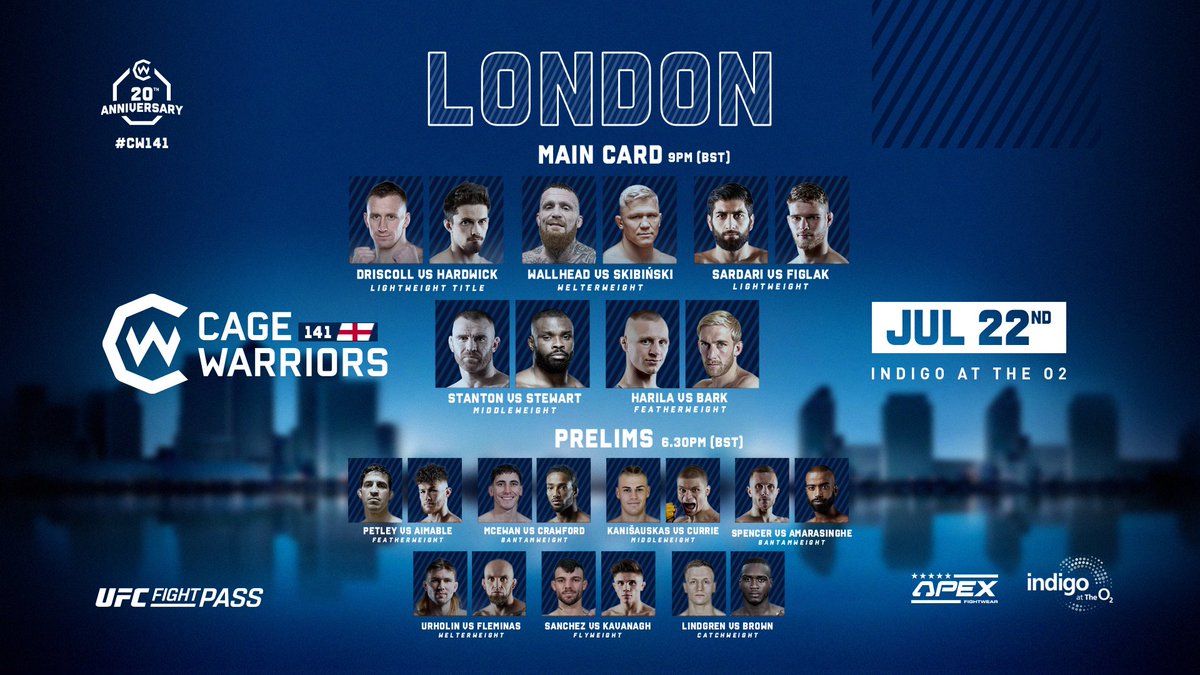 CageWarriors's tweet image. 𝐖𝐄... 𝐇𝐀𝐕𝐄... 𝐀𝐑𝐑𝐈𝐕𝐄𝐃! 😍

#CW141 goes down 𝐓𝐎𝐍𝐈𝐆𝐇𝐓 in London!

Catch 𝐀𝐋𝐋 the action 𝐋𝐈𝐕𝐄 on @UFCFightPass 📺 or grab yourself a ticket 🎟 while you still can and we'll see you at @indigoattheo2: bit.ly/3OisGAx