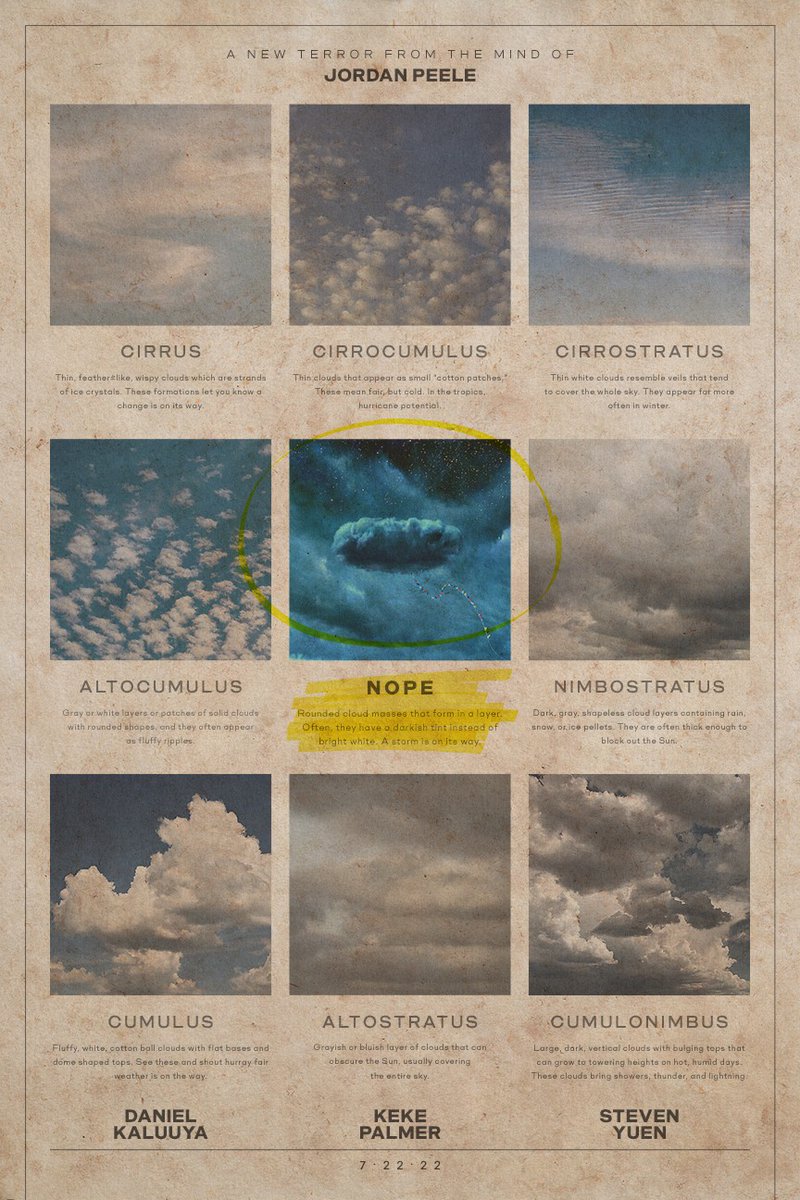 Guest artist @BryanLenning created THIS unique take for <a href="/Monkeypaw/">Monkeypaw Productions</a> <a href="/JordanPeele/">Jordan Peele</a> <a href="/nopemovie/">N☁PE</a> and we love it! (FYI, "Nimbostratus" if our favorite cloud) #NOPEMOVIE #MoviePoster #PosterPosse