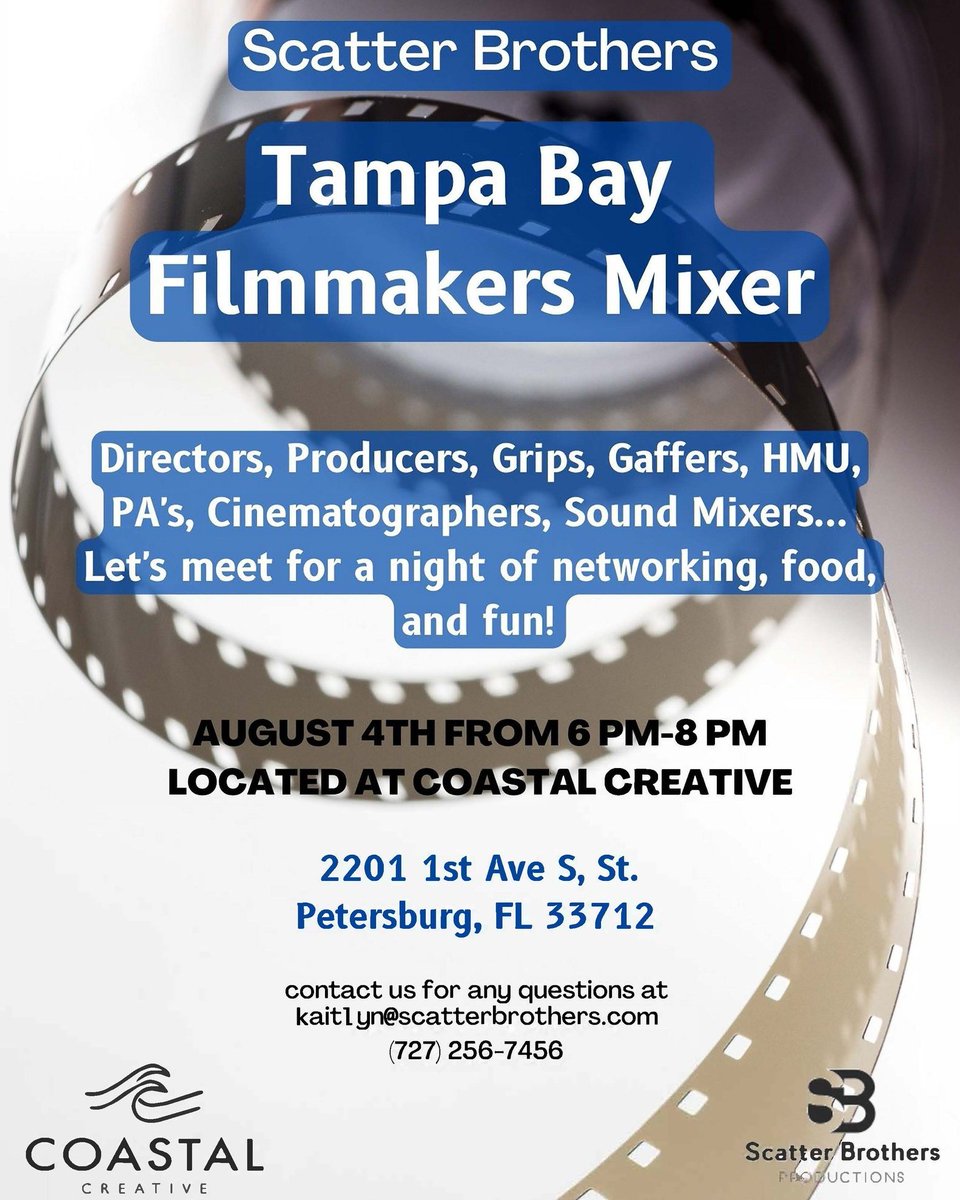 ScatterBrothers's tweet photo. Film friends in the Tampa Bay Area! Come and check this out. A chance to meet and mingle and network!

Hosted by @scatterbrothers and @coastalcreative!

#TampaBaythingstodo #filmmakers #networking #scatterbrothers #CoastalCreative https://t.co/MXuOBYsESX