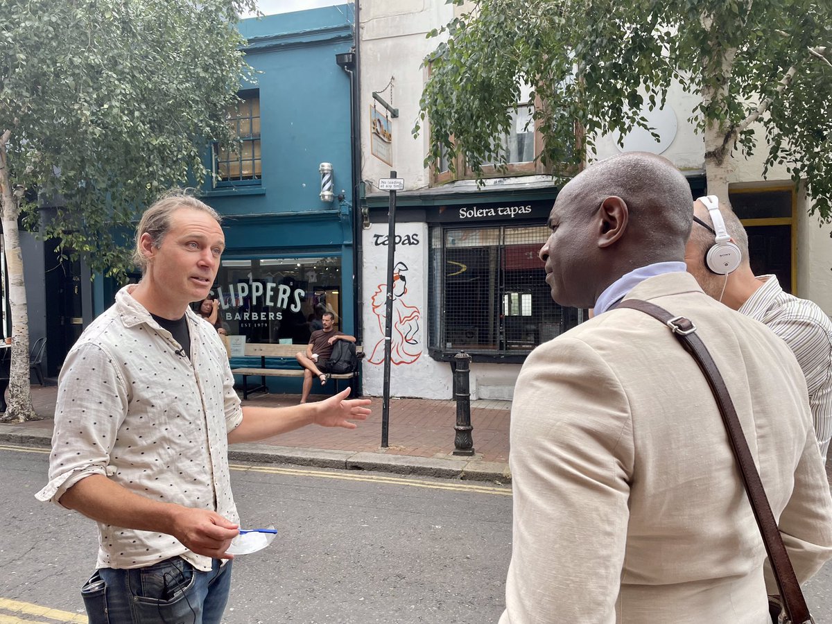 SLCouncils's tweet photo. So great to have @BBCsoutheast with us today covering the East Sussex #SightLossCouncil #SimSpecWalk This is a hugely important topic for blind and partially sighted people, and it’s great to get the message out there. #StreetsForAll @CllrJamieLloyd @BrightonHoveCC https://t.co/tySGzS2mMX