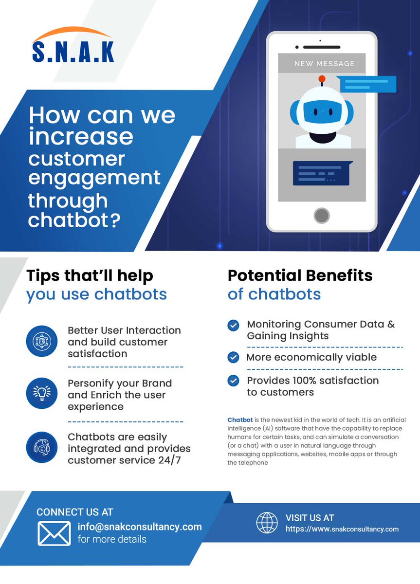 bgaurav745's tweet image. How can we increase Customer engagement Though Chatbot? For More Info snakconsultancy.com/chatbots.php
#increasecustomer #Customerengagement #chatbots #SnakConsultancy #increasecustomerengagement #fridaymorning