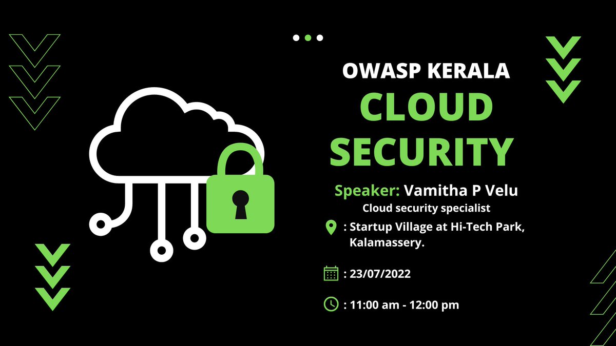 Vulnerabilities in the cloud in the light of recent cloud attacks with the rising need for enhancing cloud security. 
RSVP: meetup.com/owasp-kerala-c…