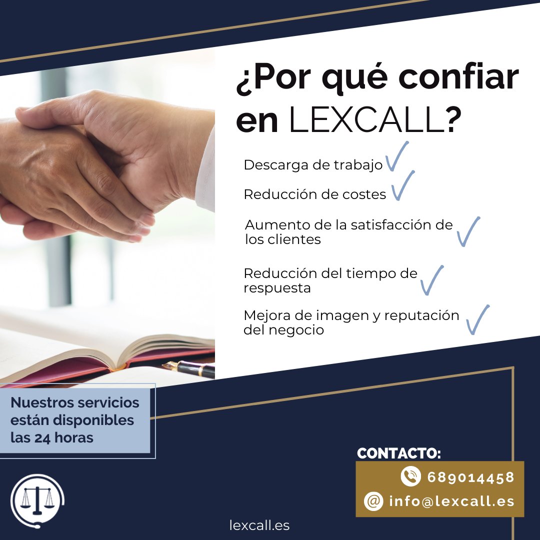 Lexcall_ES's tweet photo. Confía en LEXCALL, te contamos por qué

-Conseguirás tener una volumen de #trabajo menor y más productivo
Elevada reducción de costes
-Aumento de la satisfacción de tus clientes y de la #reputación de tu negocio
-Reducción del tiempo de respuesta
-Mejora de imagen de #negocio https://t.co/z9iYrUVqNG