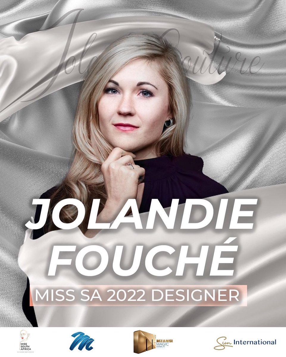 All the way from Potchefstroom is Jolandie Fouché, founder of Jolache Couture. She will be designing for <a href="/TamsynJack2/">Tamsyn Jack</a> and <a href="/Ndavi_Nokeri/">Ndavi Nokeri</a> 💫

#misssa2022
