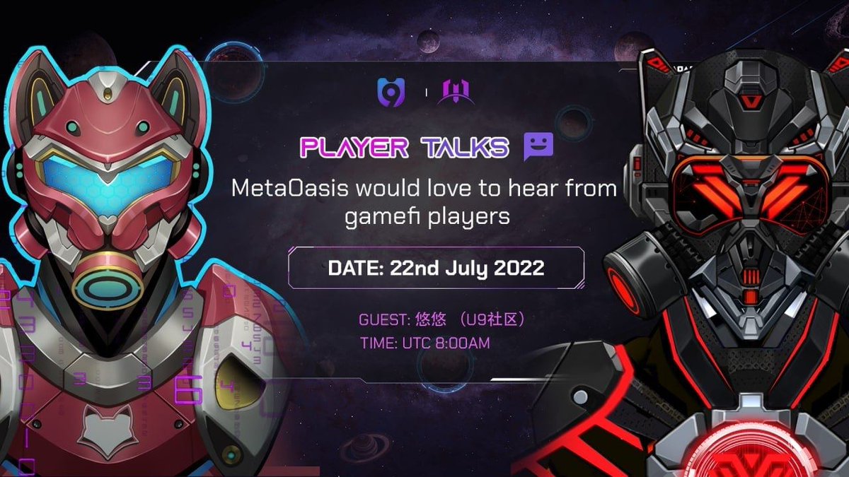 Metaoasis_'s tweet photo. 🙌Player Talks Ep.3 is coming!🎉
🦾The 3rd guest is YOYO from the U9 Community👏 MetaOasis would love to hear from #gamefi players!
⚡️As usual, everyone who join in will be rewarded with #POAP👇
⏰DATE: 8:00 AM UTC |22nd July
📍https://t.co/hab0Y4rIzW
#Web3 #PlayerTalks https://t.co/muNfxGZe5R