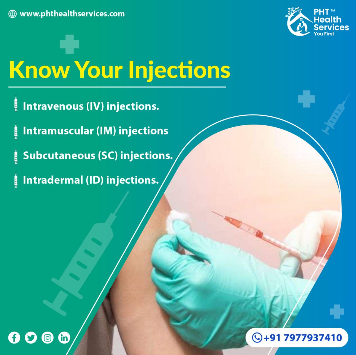 Healkin1's tweet photo. Avail of PHT Health Services Injection services at home today! Injections aid medications, vaccinations, or other therapeutic agents to the body.
#YouFirst #homehealthcare #rahobefiqr #phthomehealthcare #healthcareservices #injectionathome #iminjection #ivinjection #vaccination https://t.co/3XTilTAruR