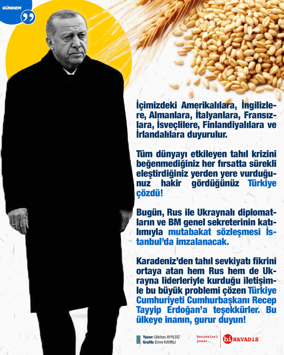 emrekayirli's tweet photo. #TahılKriziÇözüldü
Karadeniz’den tahıl sevkiyatı fikrini ortaya atan hem Rus hem de Ukrayna liderleriyle kurduğu iletişimle bu büyük problemi çözen Türkiye Cumhuriyeti Cumhurbaşkanı Recep Tayyip Erdoğan’a teşekkürler. Bu ülkeye inanın, gurur duyun! 🇹🇷 https://t.co/Z48q4FUGbR
