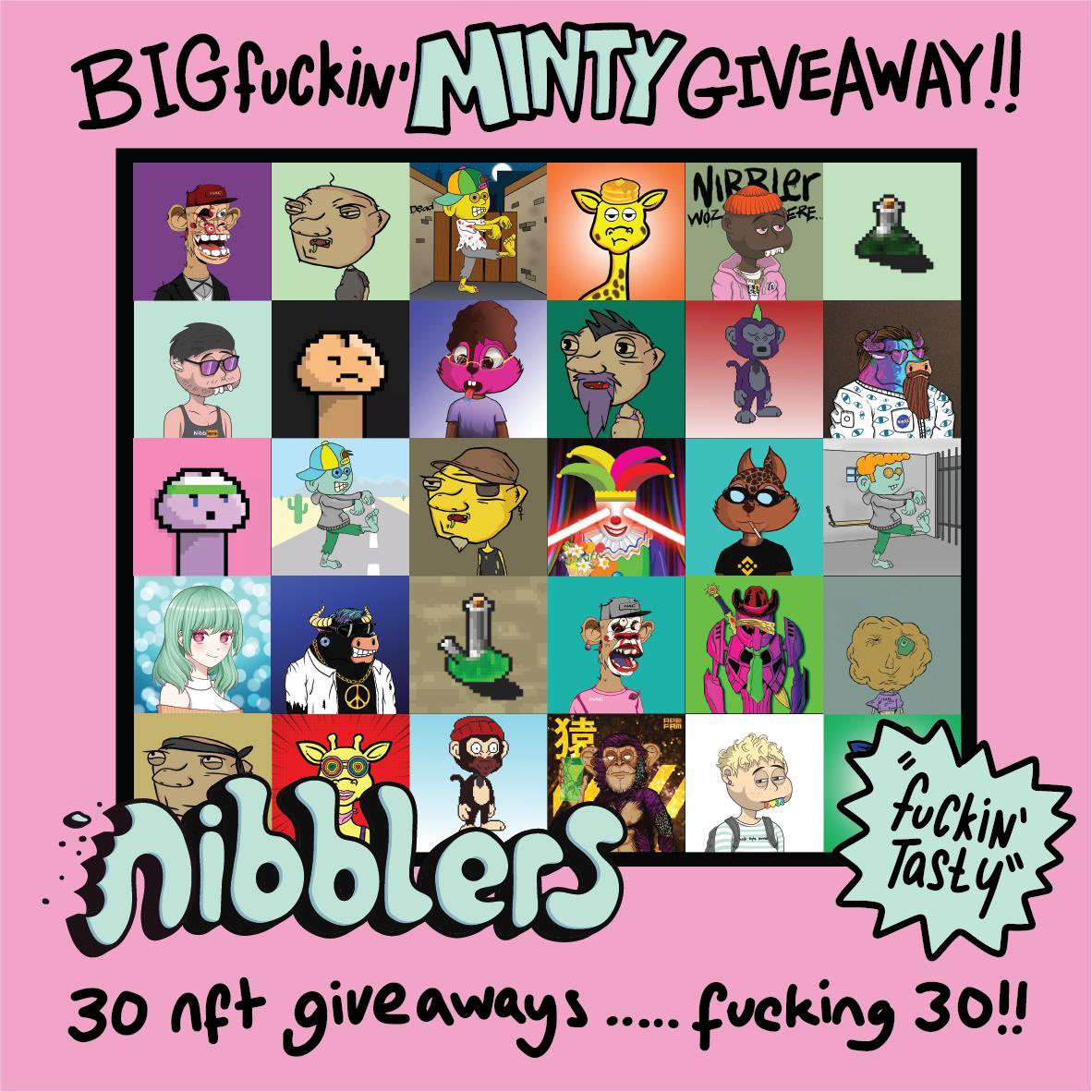 Nibblers Big Fuckin’ Minty Giveaway

#Nibblers are giving away 30 #NFTs from 15 projects from our pals across the #BNBChain #NFT space to #Nibbler minters.

More info here medium.com/@burchett/nibb…

Mint at nibblers.io

#NFTs #NFTGiveaway #BNB #Binance #Web3 #nftart