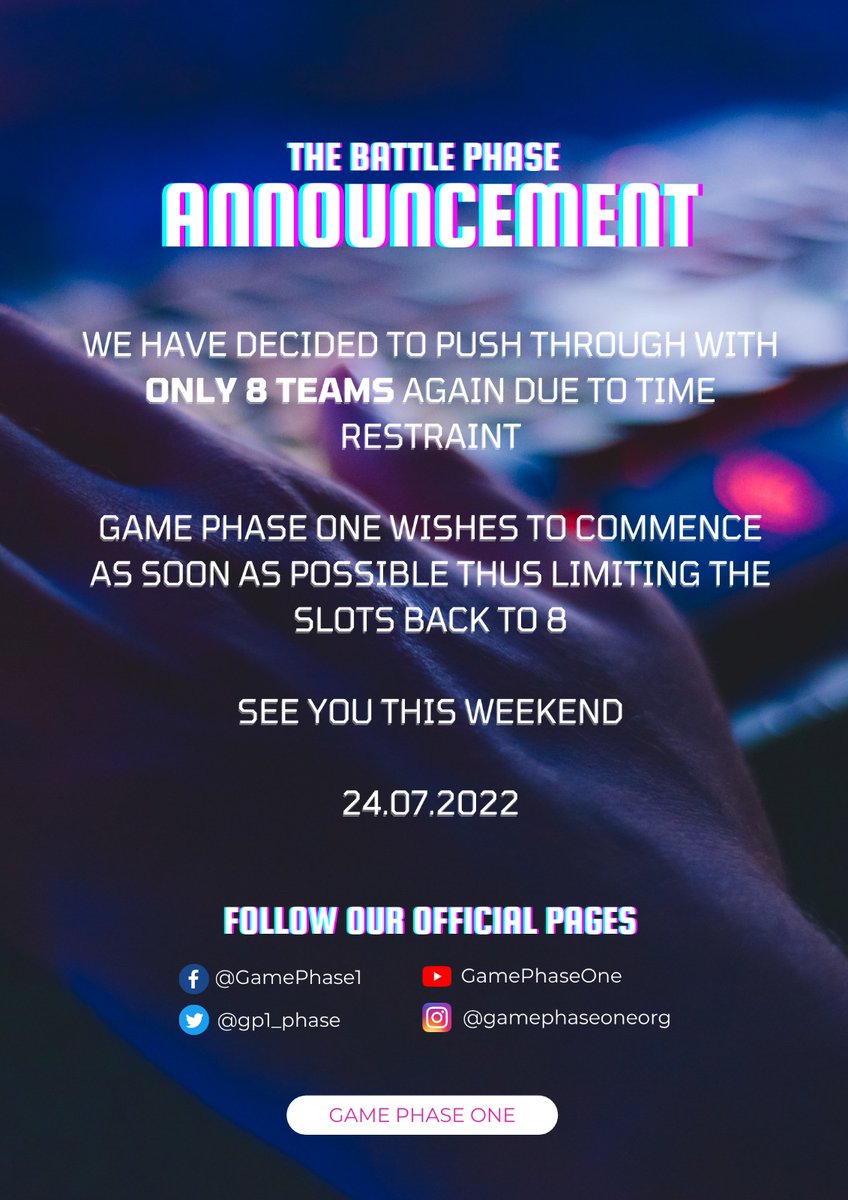 gp1_phase's tweet photo. See you guys there!!!

#GamePhaseOne #Season2 https://t.co/7glOA9gGDo