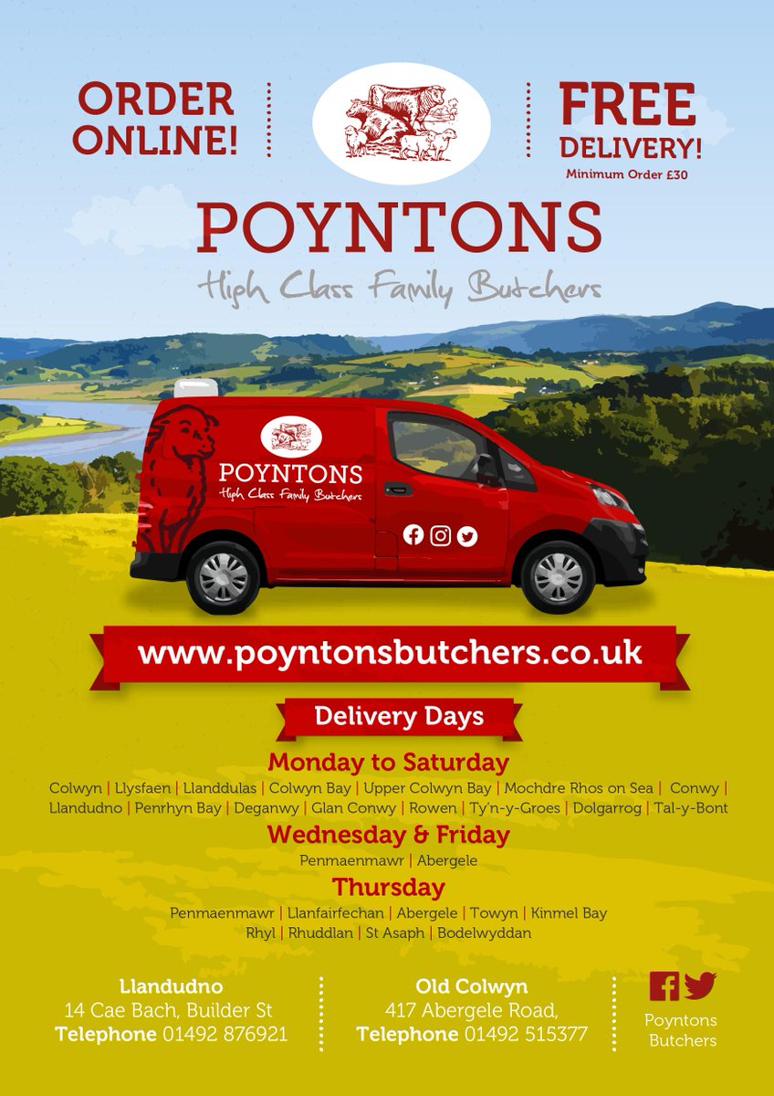 Did you know we offer free local delivery? Spend over £30 and we will bring your order to you! 

See below for delivery days ⬇️⬇️⬇️ 

#ButcherIsBest #ShopLocal #FreeDelivery #Llandudno #OldColwyn