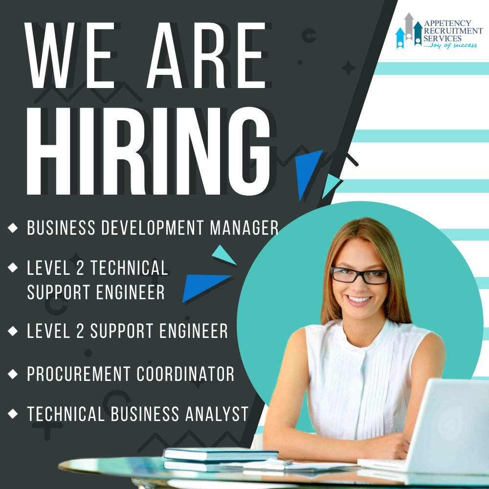 Business Development Manager
lnkd.in/dFQHhFZA   

L2 Technical Support Engineer
lnkd.in/een36d8  

Level 2 Support Engineer
lnkd.in/ezphYR6  

Procurement Coordinator
lnkd.in/dAddJ6Q9  

Appetency Recruitment Services | #JoyofSuccess | 0385603750