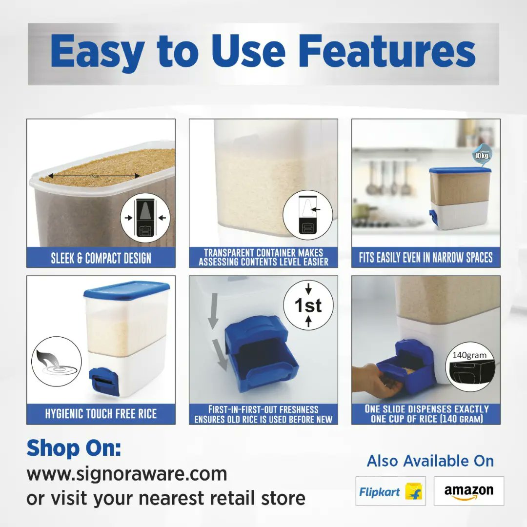 SignoraWare's tweet photo. Store more with Storemax Rice Dispenser
#signoraware #storemax #storemaxricedispenser #ricedispenser #dispenser #pulsedispenser #plastocdispenser #storage #bulkstorage #kitchenutility #household https://t.co/kk0xtI93DW