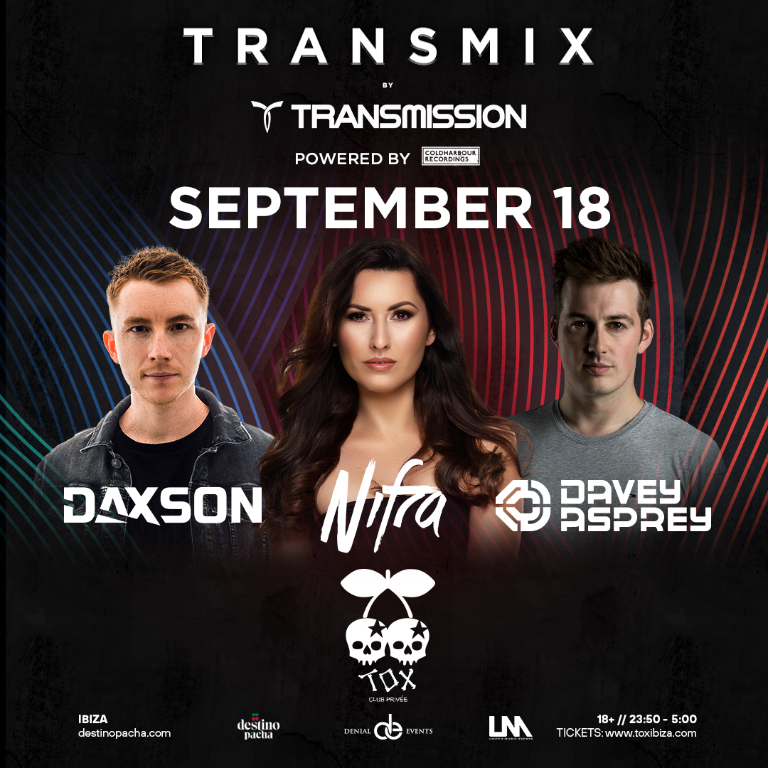 #Ibiza! 🇪🇸 #Transmix by #Transmission powered by 
<a href="/ColdharbourRec/">Coldharbour</a> September 18th at #TOXDestinoIbiza. <a href="/denialevents/">Denial Events</a> <a href="/UnitedMusicPRG/">𝐔𝐍𝐈𝐓𝐄𝐃 𝐌𝐔𝐒𝐈𝐂 𝐄𝐕𝐄𝐍𝐓𝐒</a> <a href="/Daxsonmusic/">Daxson</a> <a href="/Nifra/">Nifra</a> <a href="/Daveyasprey/">Davey Asprey / kaimira</a> #trancefamily