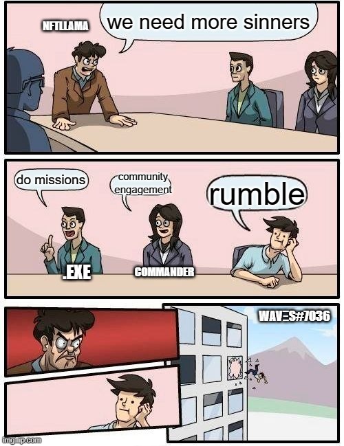 WAVESxyz's tweet photo. #SINMemes 
wen rumble? @OperationSIN
@NFTLlama @HatoETH @BrotherAli10 @Jacktavo @TapionKai @HeIenaKeller https://t.co/m2o6reD5OK