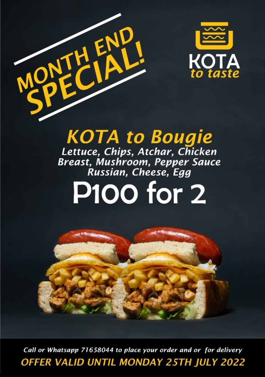 KotaToTaste's tweet photo. Call us on 71658044 for an order or visit our shop by the Ledumang Car Washes by the railway line🔥🔥🔥. https://t.co/UJup4KzlQy