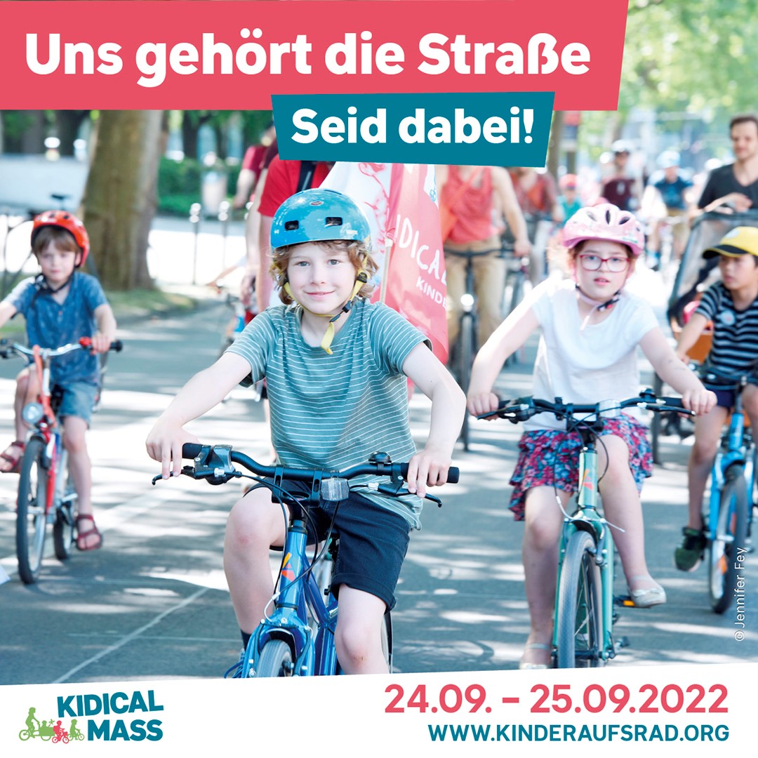 Noch rund zwei Monate bis zum #KidicalMass Aktionswochenende am 24. &amp; 25. September 2022
Wir brauchen ein kinderfreundliches Straßenverkehrsrecht. Wir bringen unsere Forderungen auf die Straße. Seid dabei! #UnsGehörtDieStraße kinderaufsrad.org