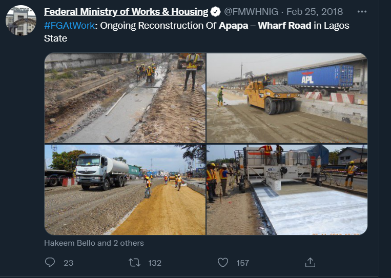 dmightyangel's tweet photo. That Apapa-Warf Road Dr @fimiletoks pointed out in 2013 when PDP GEJ Okonjo Iweala high Crude Oil & high GDP were all on control, that road was not fixed even 2 years AFTER this tweet....They left it undone till May 2015.
APC led by Buhari/Osinbajo fixed.
#HistoryInPerspective https://t.co/jyZHjXpGBO
