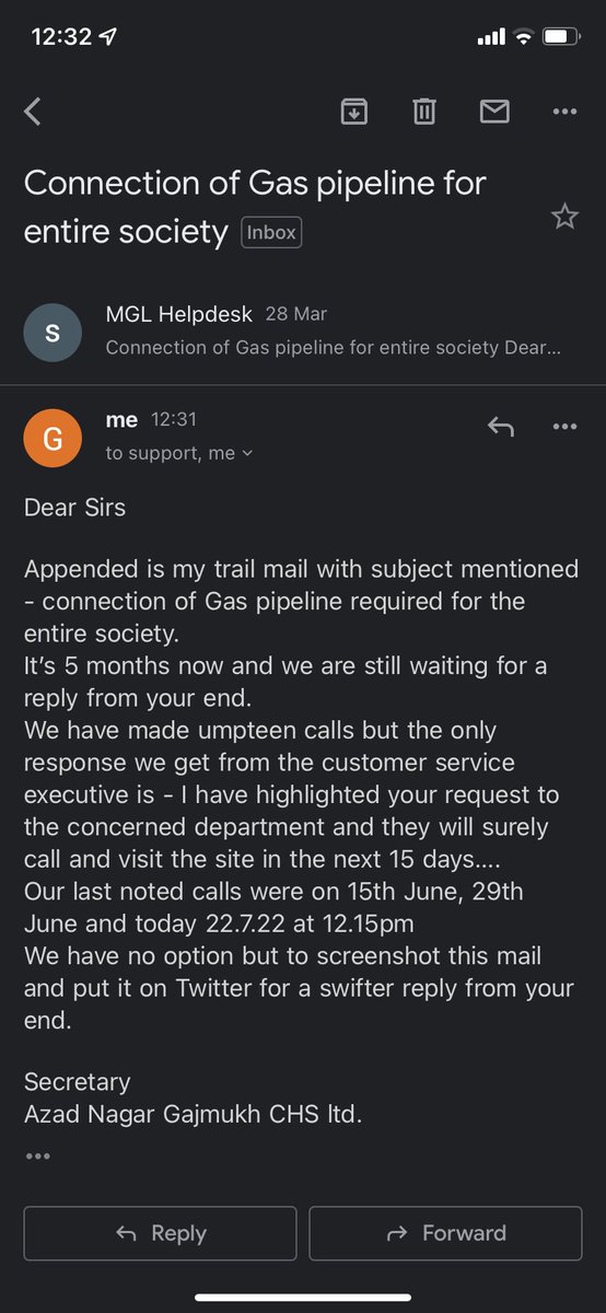 akmsafar's tweet photo. @mahanagargas I hve been following up from 28th Mar after receiving confirmation mail from your end. Made umpteen calls got only assurances NO action. Attached are screenshot of mails, requesting for a speedy reply from your office. https://t.co/kqdIgxuSod