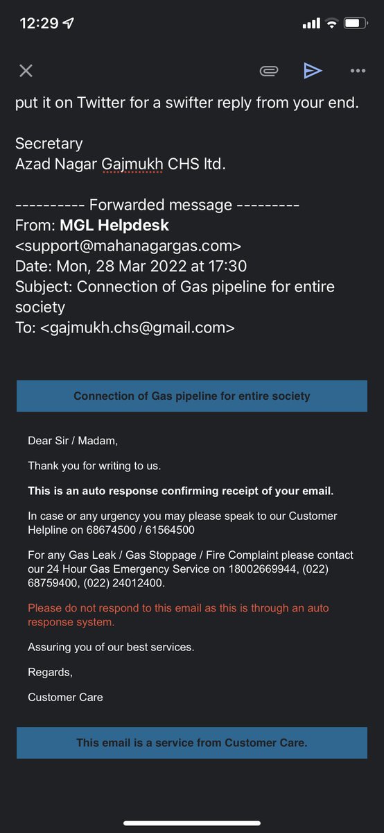 akmsafar's tweet photo. @mahanagargas I hve been following up from 28th Mar after receiving confirmation mail from your end. Made umpteen calls got only assurances NO action. Attached are screenshot of mails, requesting for a speedy reply from your office. https://t.co/kqdIgxuSod
