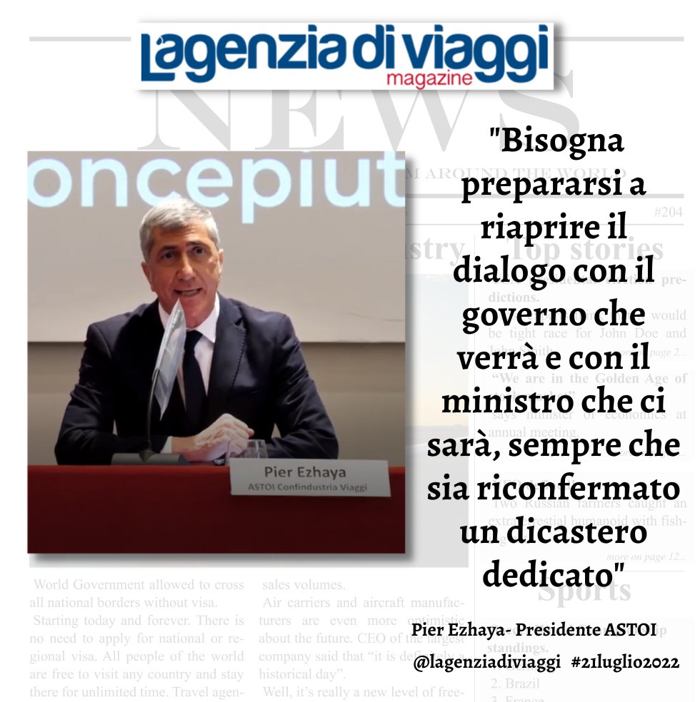 Astoi_it's tweet photo. Dimissioni #Draghi
Su @lagenziaviaggi il Presidente di #ASTOI, Pier Ezhaya, esprime la sua preoccupazione:
“Dopo 2 anni di #COVID, sei mesi di #Guerra e il caos aeroporti, non ne avevamo certamente bisogno"
https://t.co/DYBLOuk0rJ https://t.co/Vkyi9QQvr7