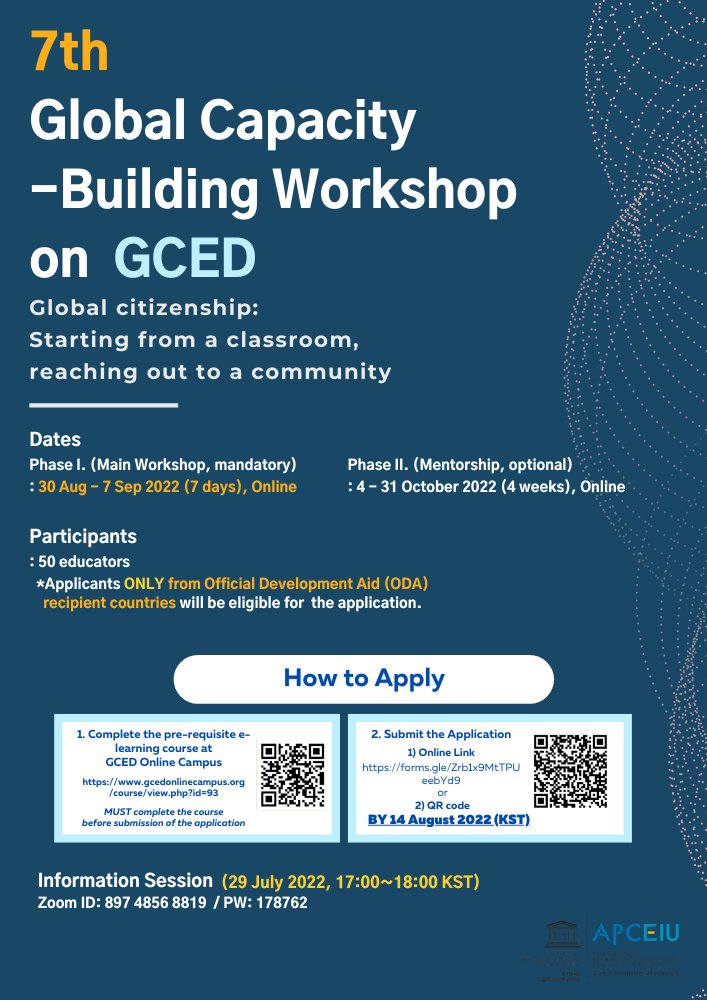 📣📣📣 АЗИ, НОМХОН ДАЛАЙН ОЛОН УЛСЫН ОЙЛГОЛЦЛЫН БОЛОВСРОЛЫН ТӨВӨӨС (APCEIU) "ДЭЛХИЙН ИРГЭНИЙ БОЛОВСРОЛЫН ТАЛААРХ БАГШ, СУРГАН ХҮМҮҮЖҮҮЛЭГЧДИЙН ЧАДАВХЫГ БЭХЖҮҮЛЭХ СУРГАЛТ / GLOBAL CAPACITY-BUILDING WORKSHOP ON GCED" ЗОХИОН БАЙГУУЛНА.
 👩‍🏫 Дэлгэрэнгүйг: unescoapceiu.org/post/4524?