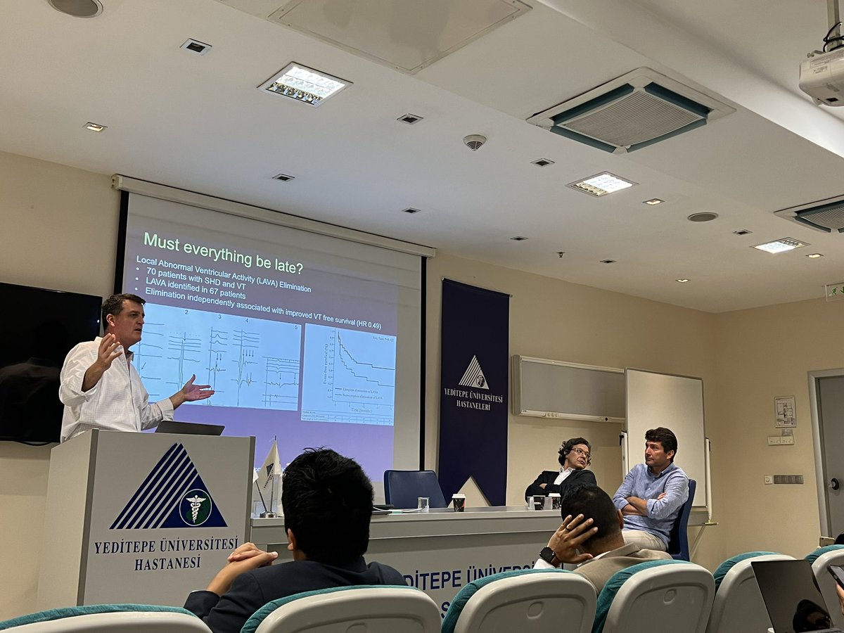 “Playing the odds”.. Outstanding talk on substrate mapping and imaging for #AblateVT by @JRWinterfield at Yeditepe Arrhythmia Symposium in beautiful Istanbul chaired by @DursunAras2. Thanks @MDTolgaAksu! #Epeeps