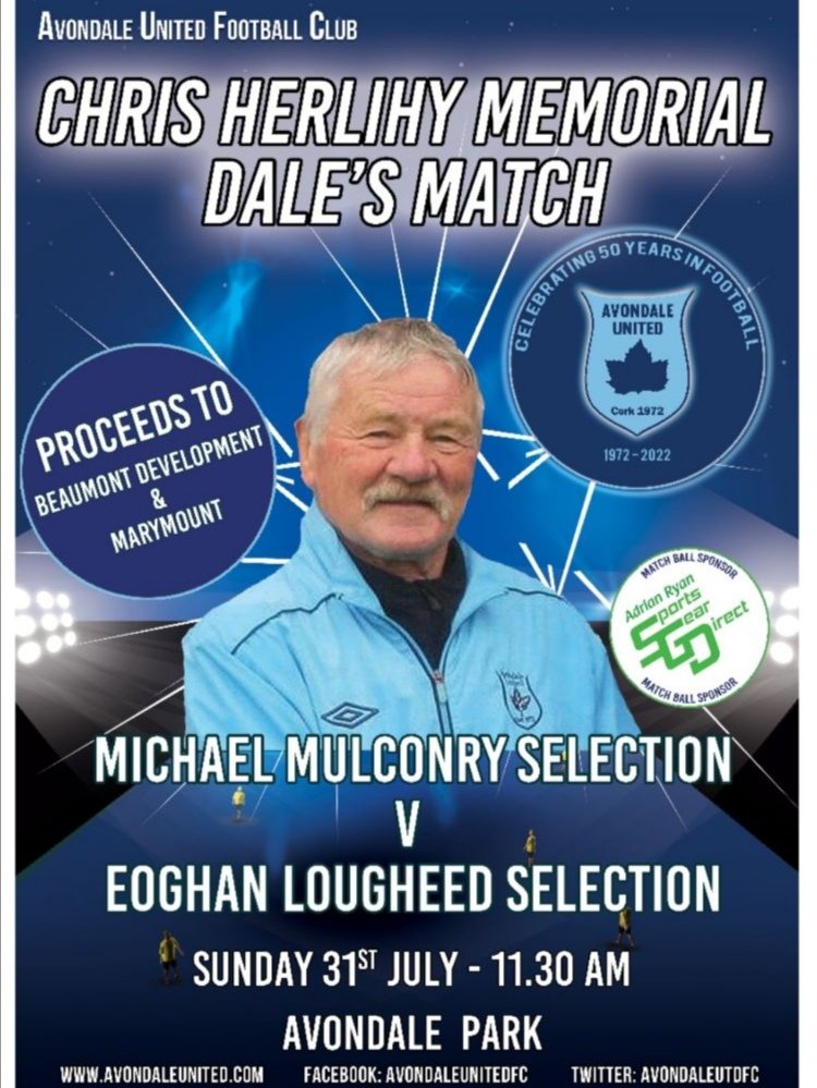 AvondaleUtdFC's tweet photo. Tremendous to see so many former Dalers signed up for the Chris Herlihy Memorial Dale's Match.    Sunday 31st July 11-30 am in Avondale Park ⚽.@muckydazzler @lockers81 @JoeSeward1 @TrevorWelch_1 @DennehysHandF @Sighmo2 @BigRedBench @Haganator @CorkCityFC @CobhEdition @corkbeo https://t.co/QxeOQMfi0w