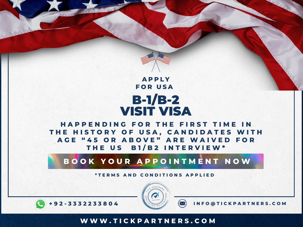 US Interview Waiver for Pakistani’s at the age of 45 is happening for the first time in the history of US 🇺🇸!Feel free and talk to us and discuss your chances of interview waiver now ! #B1B2visa #USvisitvisa #USimmigration #TICKimmigration #USA #visitvisa 
ow.ly/9A4H50K1S0Z