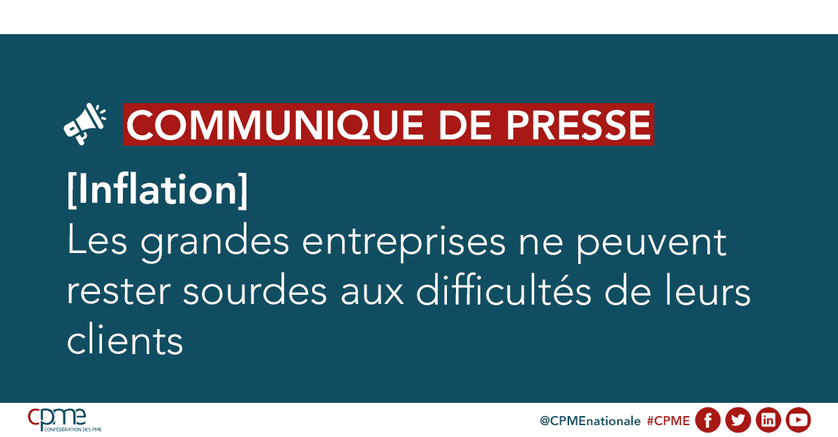 CPME (@cpmenationale) on Twitter photo Communiqué #CPME | Alors que 77% des dirigeants ont le sentiment que leurs fournisseurs profitent de la situation la CPME a entamé des discussions avec des grands fournisseurs & salue l’effort de <a href="/CmaCgm_France/">CMA CGM France</a> qui a fait droit à plusieurs de nos demandes
cpme.fr/espace-presse/… Communiqué #CPME | Alors que 77% des dirigeants ont le sentiment que leurs fournisseurs profitent de la situation la CPME a entamé des discussions avec des grands fournisseurs & salue l’effort de <a href="/CmaCgm_France/">CMA CGM France</a> qui a fait droit à plusieurs de nos demandes
cpme.fr/espace-presse/…