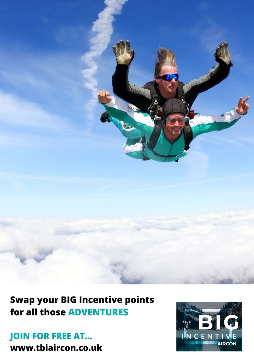 Members of The Big Incentive can trade in your earned points for Prizes! Including sky diving experience days. If you are interested in joining, email: lorri@tbiaircon.co.uk today to find out more #airconditioning #aircon