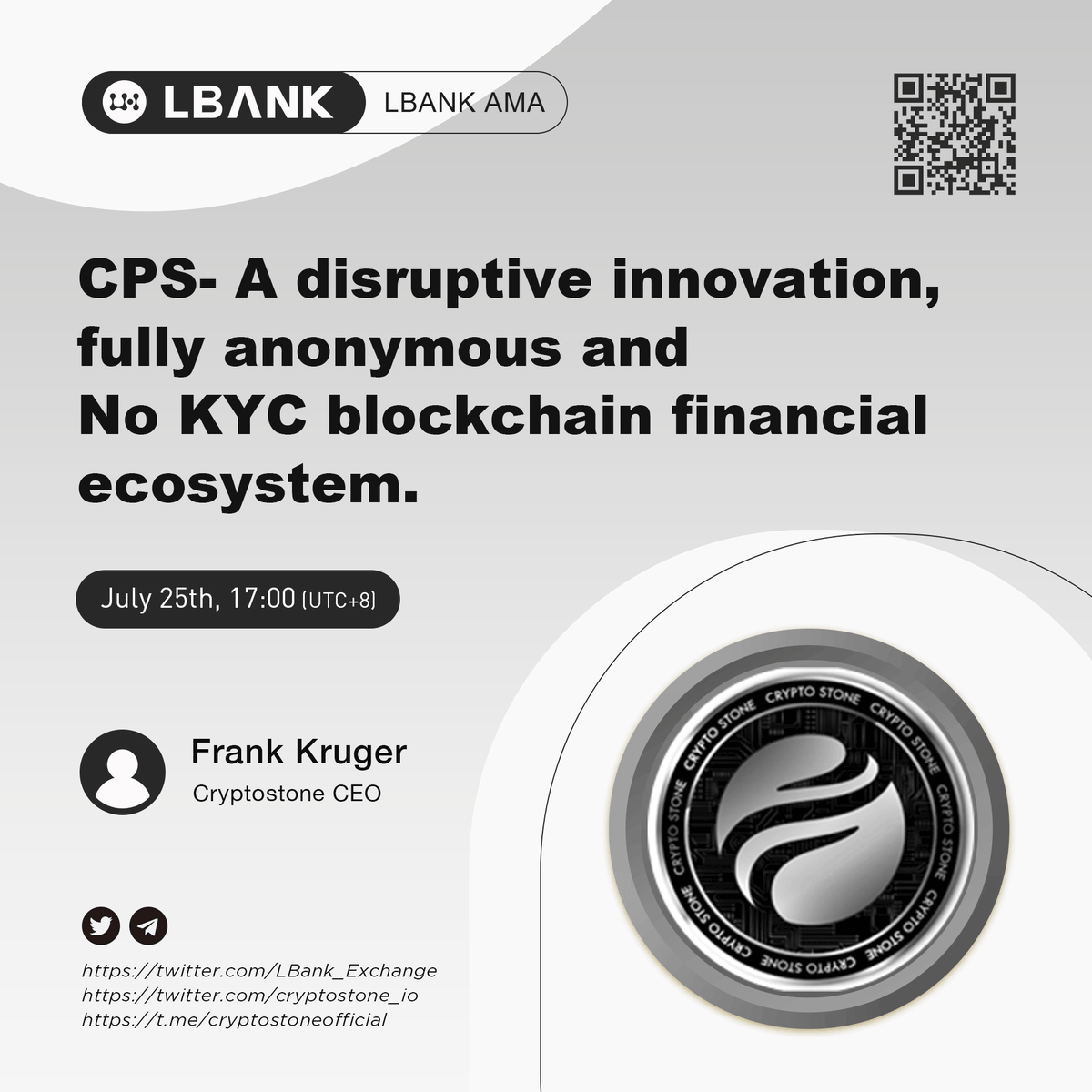 👏Upcoming AMA with $CPS team <a href="/cryptostone_io/">Cryptostone</a>

📣Speaker: Frank Kruger - Cryptostone CEO

🕐Time: July 25th 17:00(UTC+8)

⛰Venue: t.me/LBank_en

🎁Reward: $900 $CPS

👉Join the Campaign: bit.ly/3IYhsQL

#crypto #LBankAMA