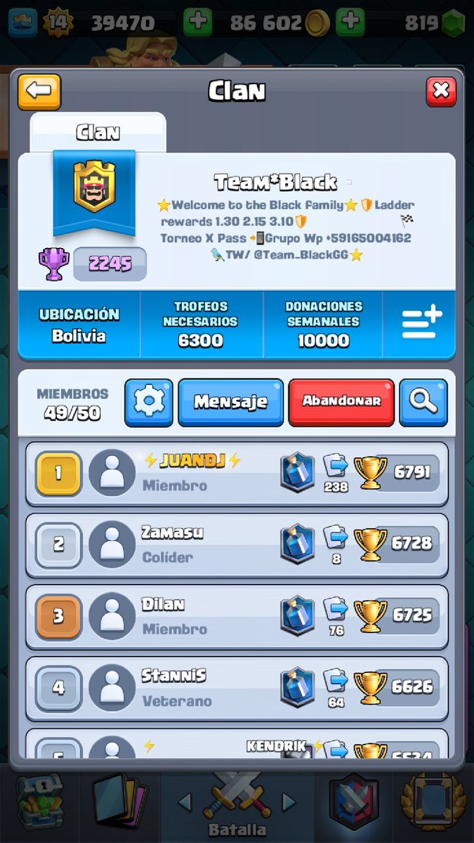 Team_BlackGG's tweet image. #ClashRoyale 
Hola clasheros....
Este domingo 24 de julio sera ultimo dia que puedan ingresar al clan para poder participar de los premios ladder y un pass royale.
 Que esperas no pierdas tu oportunidad 🏁 
@AyudasRtt @Promotions_RTS @RTs_Latam @EsportsAyudasRT