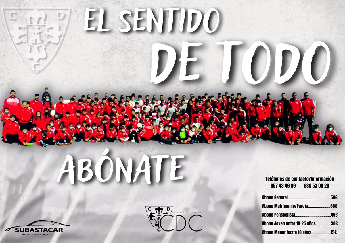 TEMPORADA 22/23

Arranca la captación de abonos para esta 22/23. 
Anímate y abónate a una temporada que sin duda arranca con muchísima ilusión y esperanza. 

Más información en cartel 

Local colaborador para abonos:

📍LIBRERÍA CASA DE MAR (DIONI)

#elsentidodetodo 
#CDC