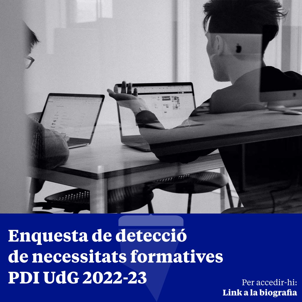 🧾 PDI UdG: S’acosta el final de curs i, de cares a programar les accions formatives per al proper, volem recollir les vostres propostes i peticions a través de l’Enquesta de detecció de necessitats de formació del PDI UdG per al curs 2022-23. 🔗 enquestes.udg.edu/index.php/5385…