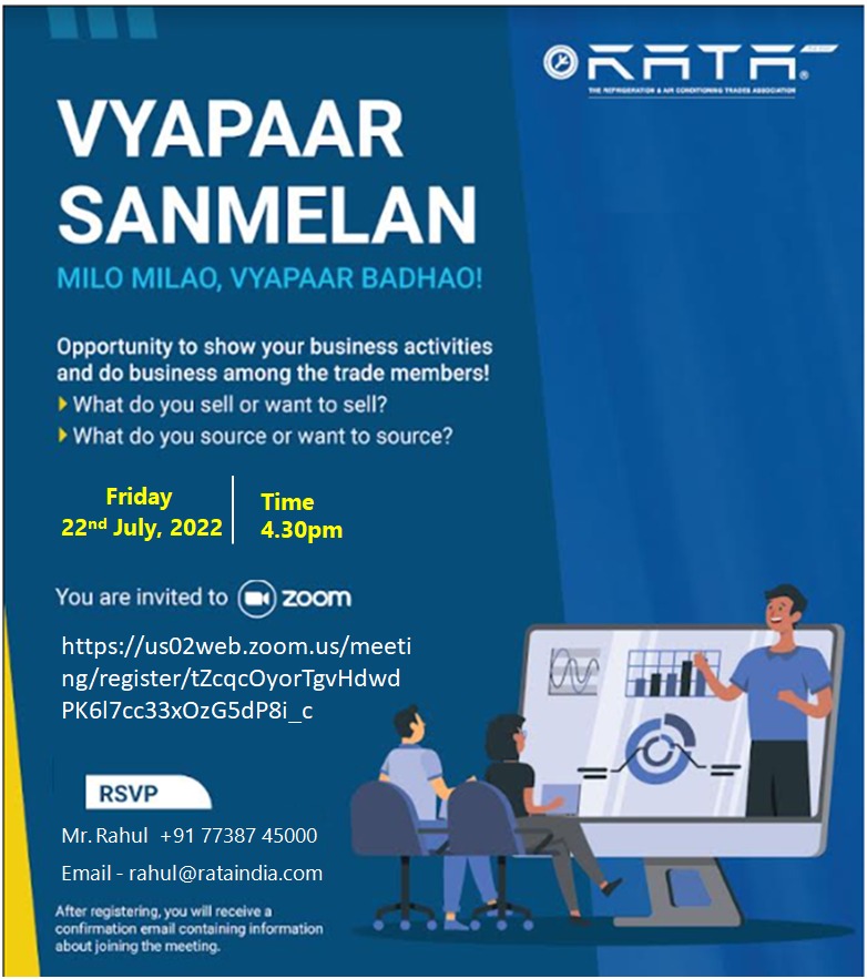 *Register Link -
us02web.zoom.us/meeting/regist…
#Hvacbusiness #hvacr #hvac #hvacteam #hvactechnician #hvacdesign #hvacindustrial #airconditioning #airconditioninginstallation #airconditioningrepair #hvacindusrty  #hvacprofessional #msmeindia #HvacTeam #hvacdesign #vyapaarsamelan