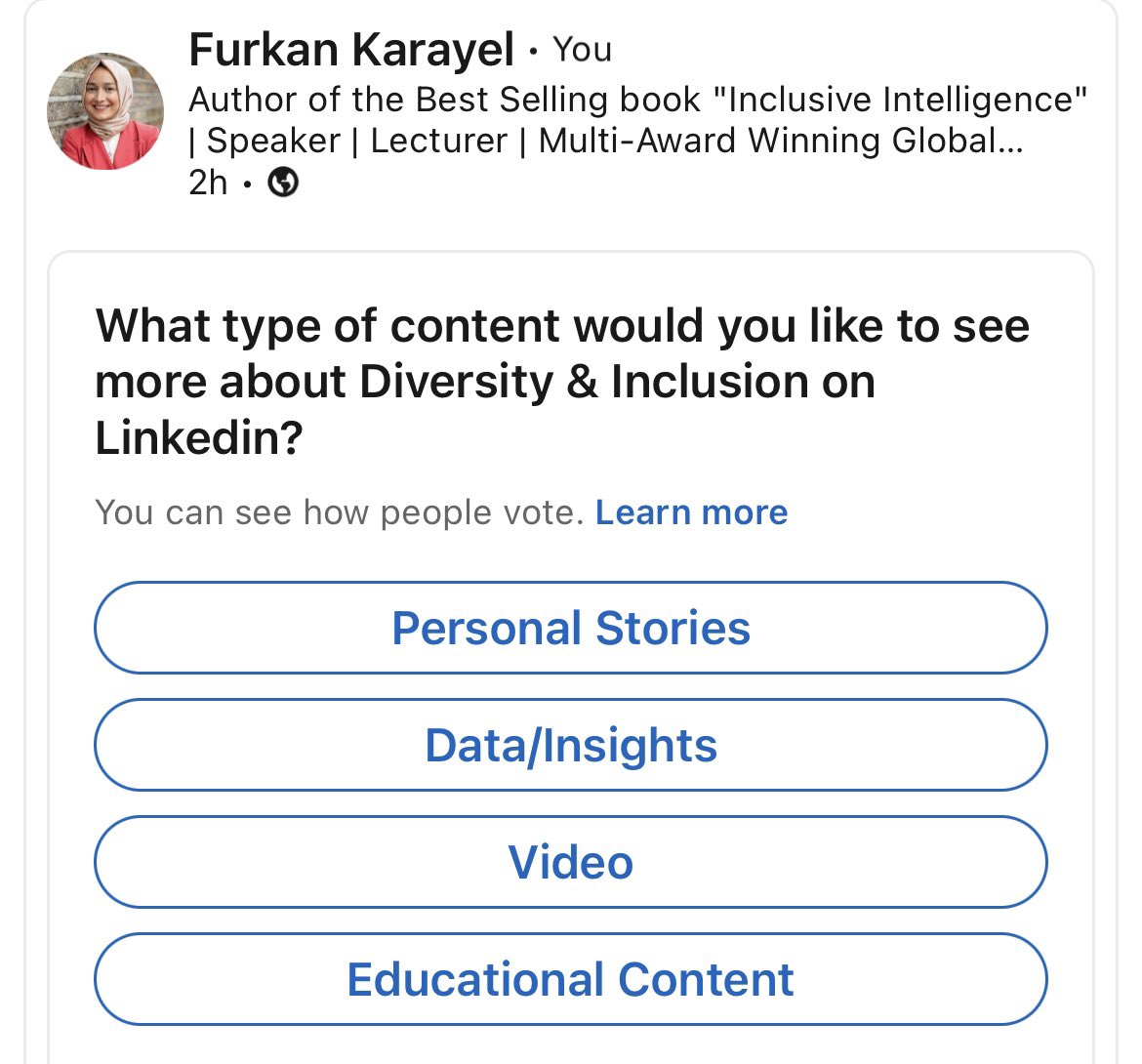 furkankarayel's tweet photo. What type of content would you like to see more about Diversity &amp; Inclusion? Vote ➡️➡️ https://t.co/7xrMZGlTVY

#Diversity #inclusion #inclusiveintelligence # https://t.co/icjjLCAnSg