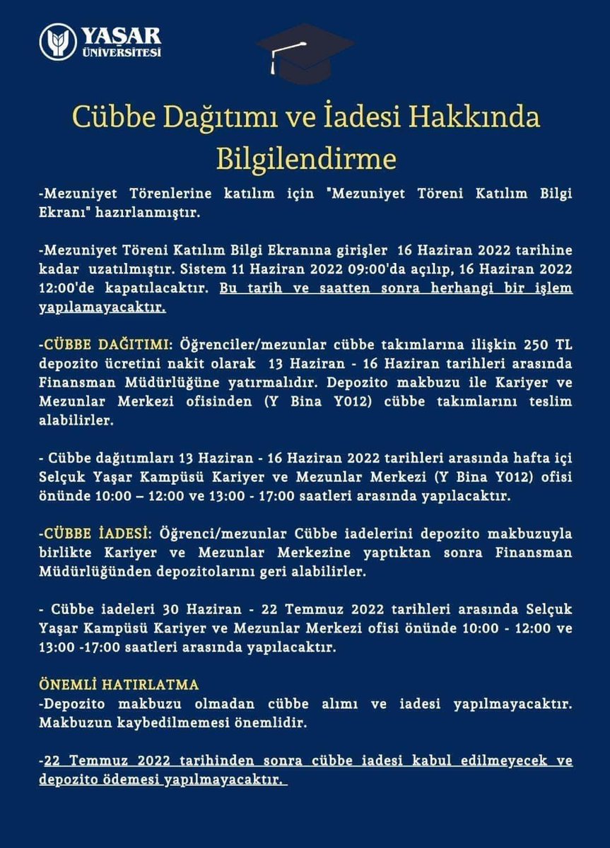 Cübbe İadesi Hakkında Bilgilendirme