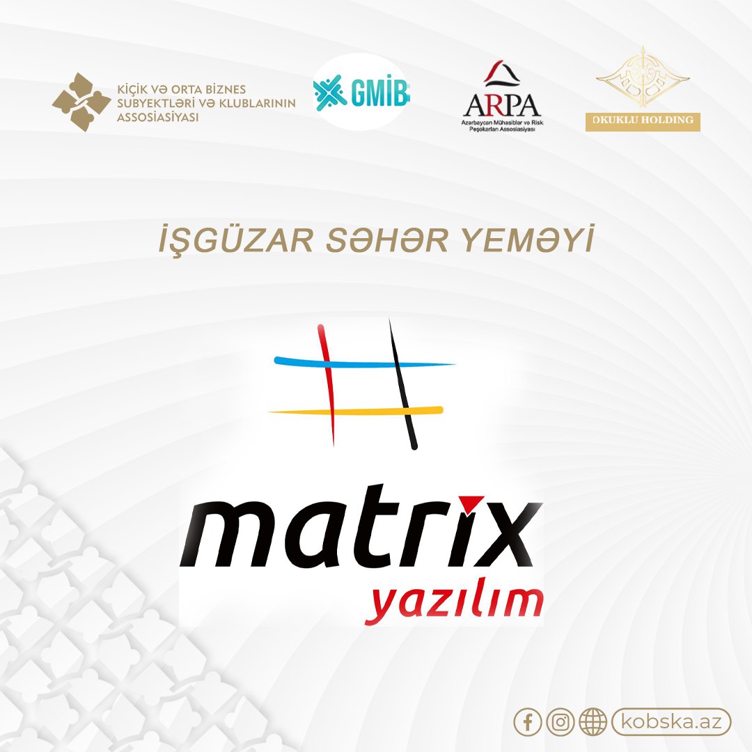 biznesxeberleri's tweet photo. Hörmətli sahibkarlar və maliyyə menecerləri!
Sizi "MATRİX ERP" ilə #tanışlıq görüşünə #dəvət edirik. #Görüşdə #iştirak #ödənişsizdir!
Son qeydiyyat tarixi 22 iyul, saat 16:00-dır.
#kobska #kobska2022 #bussiness #telim #meet #Baku #MilliMətbuatGünü #lunch #Shusha #Azerbaijan https://t.co/BNObmk2dUk