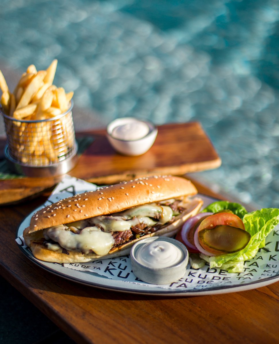 kudetabali's tweet photo. Good food, good life with another big plate of Philly cheese steak roll  with Angus striploin inside and rustic potatoes on the side to fill up your day! 💫

If you are seeking a place for daily hangouts, sunsets, and dinner, then Kudeta is the perfect place for you. #KudetaBali https://t.co/VJcTkLlDfh