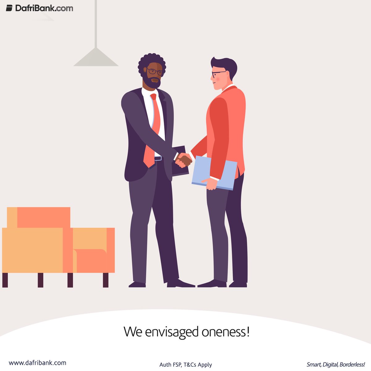 We want that your clientele involves the globe, and you don’t have a problem carrying out financial transactions no matter where they are, no matter their race.
   We want that you do this from the comfort of your home, hassle-free.

#DafriBank #easybanking